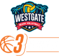 Logo featuring "Westgate Beach Volleyball" with palm trees and a volleyball, alongside "3 Street" with a basketball graphic.