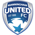 A blue, silver and white logo with stars on a soccer ball