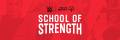 Two individuals participate in the WWE and Special Olympics collaboration, showcasing strength training under the banner "School of Strength."