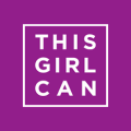 Logo of "This Girl Can," featuring bold white text on a vibrant purple background, promoting female empowerment in sports and fitness.