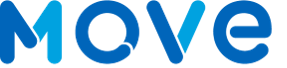 Logo of "MOVE," featuring bold blue letters with a gradient effect, symbolizing motion and energy.