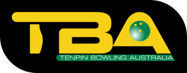 Logo of Tenpin Bowling Australia, featuring bold yellow letters "TBA" and a green bowling ball.