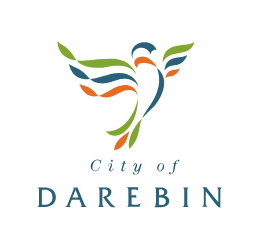 Logo of the City of Darebin, featuring a stylized bird with green, blue, and orange feathers above the text "City of Darebin."