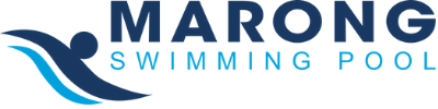 Dark blue and light blue writing logo for Marong Swimming Pool.